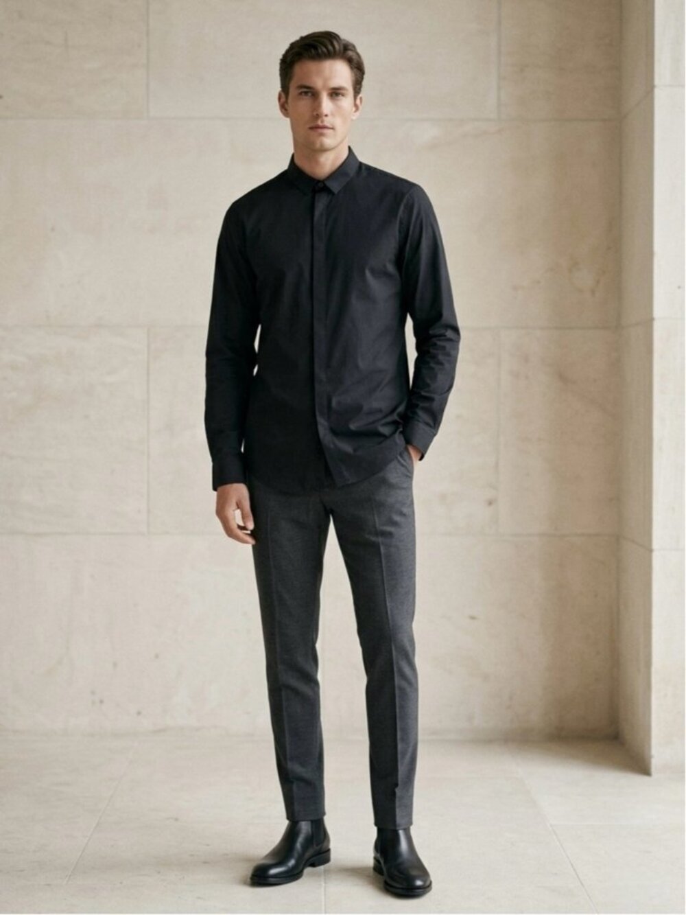Stampd LA Black Hidden Button Dress Shirt Size Large
